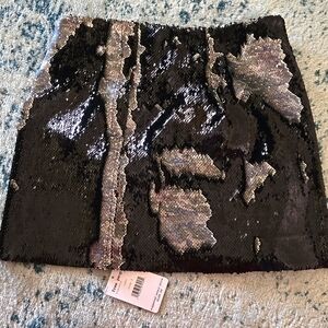 Free People Sequin Mini Skirt Black Silver Cocktail